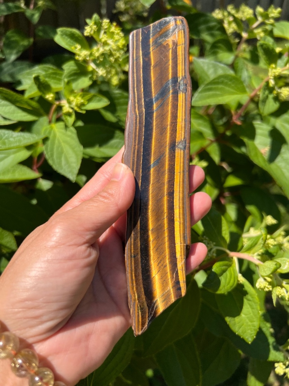 Yellow (1) Tiger’s eye slab with stand | crystal